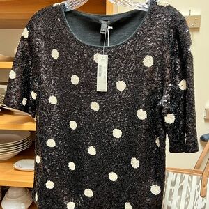 J Crew sequined top NWT ! Gorgeous! Black and white